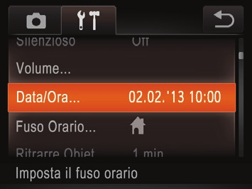 Impostare il fuso orario locale. Toccare [q][r] per scegliere il fuso orario locale. Modifica della data e dell'ora Modificare la data e l'ora attenendosi alla seguente procedura.