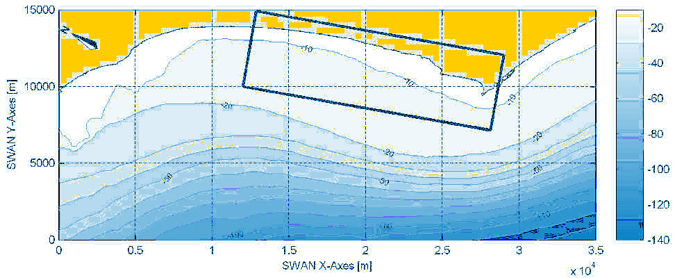 3.1 Definizione delle griglie di calcolo Il primo passo per l applicazione del modello è stata la definizione della parent grid, la griglia di calcolo ad ampio raggio per la propagazione da largo