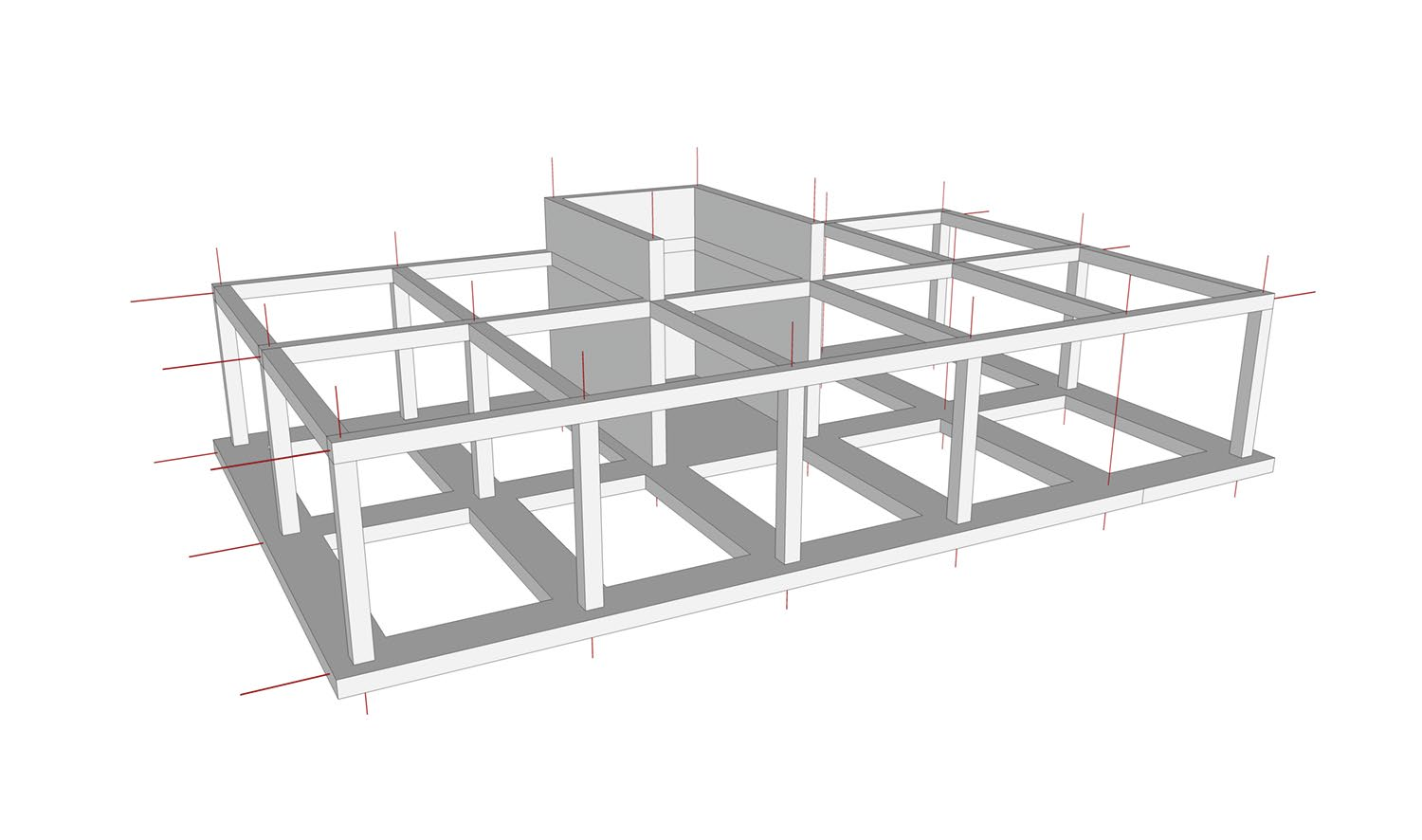 in elevazione verticali Soluzione lineare + scatolare 41 FONDAZIONE A PIASTRA platea in CA SCHEMA