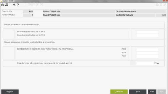 Il rigo Minore eccedenza di credito non trasferibile al gruppo IVA accoglie il credito indicato in VL10 della Dichiarazione IVA/2016 e la sua compilazione è manuale.