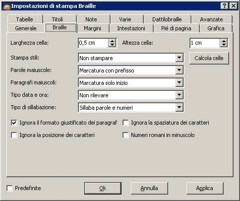 CORSO DI FORMAZIONE SU BIBLOS - 9ª LEZIONE - Pagina 2 IMPOSTAZIONI DI STAMPA BRAILLE Un aspetto importante, prima di mandare in stampa braille un documento, sono le impostazioni braille che orientano