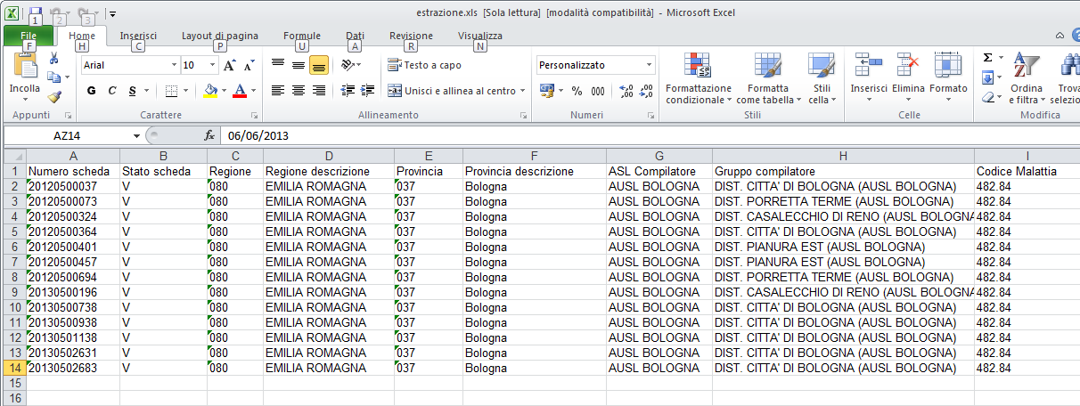 RICERCA AVANZATA SCHEDE ESTRAZIONE RISULTATI RISULTATO FINALE ESTRAZIONE I dati estratti in questo modo contengono le informazioni della scheda base, ovvero i dati della segnalazione.