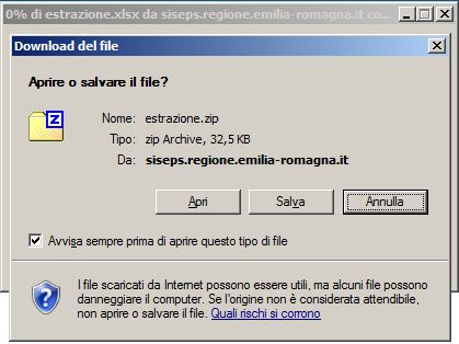 ESTRAZIONE SCHEDE SCHERMATA DI DOWNLOAD SALVATAGGIO DEL FILE ATTENZIONE: Spesso con Internet Explorer l estrazione «estesa» (formato Excel 2007-2010)