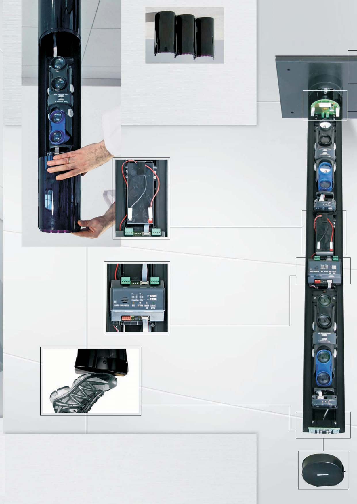 Beam tower Principi e caratteristiche generali Unità anti-scavalcamento Il coperchio di chiusura dell estremità alta della colonna, interagisce con la scheda di auto-protezione.