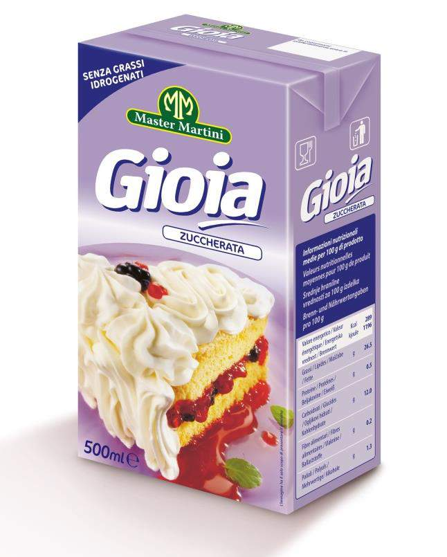 LINEA CREME UHT VEGETALI GIOIA Novità Senza Grassi Idrogenati Nome Descrizione Caratteristiche Utilizzi Formato GIOIA zuccherata Crema vegetale zuccherata Senza grassi idrogenati Montata diventa 3,5