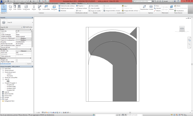 Torniamo alla vista 3D e nascondiamo il riquadro di sezione con lo strumento modifica/vista/nascondi elementi dopo averlo selezionato.