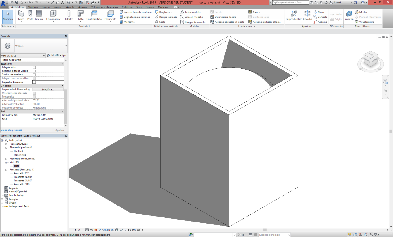Questo il risultato, attivando le ombre: 14. Creiamo infine delle viste che consentano di apprezzare la forma della volta.