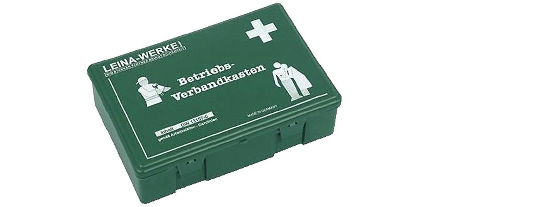 DIN 13164B cassetta primo soccorso Omologata DIN 13164 e StVZO 35h contenuto: 1 cerotto, 5 m x 2,5 cm 8 bende per il soccorso veloce, 10x6 cm 3 pacchetti di bende, media 1 pacchetti di bende, grande