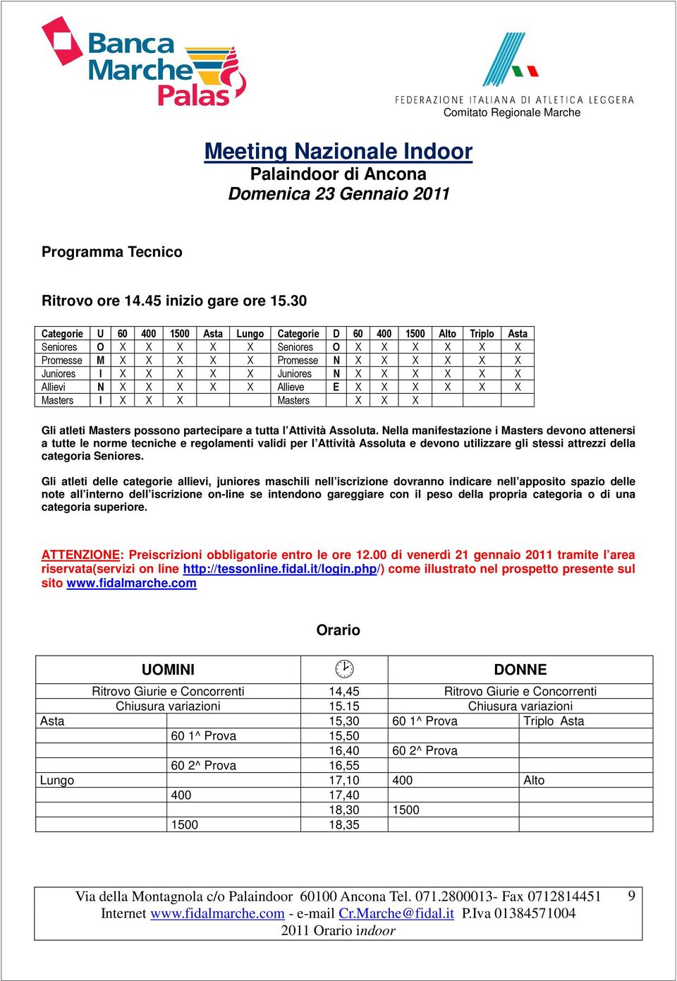 X X X X X X Allievi N X X X X X Allieve E X X X X X X Masters I X X X Masters X X X Gli atleti Masters possono partecipare a tutta l Attività Assoluta.