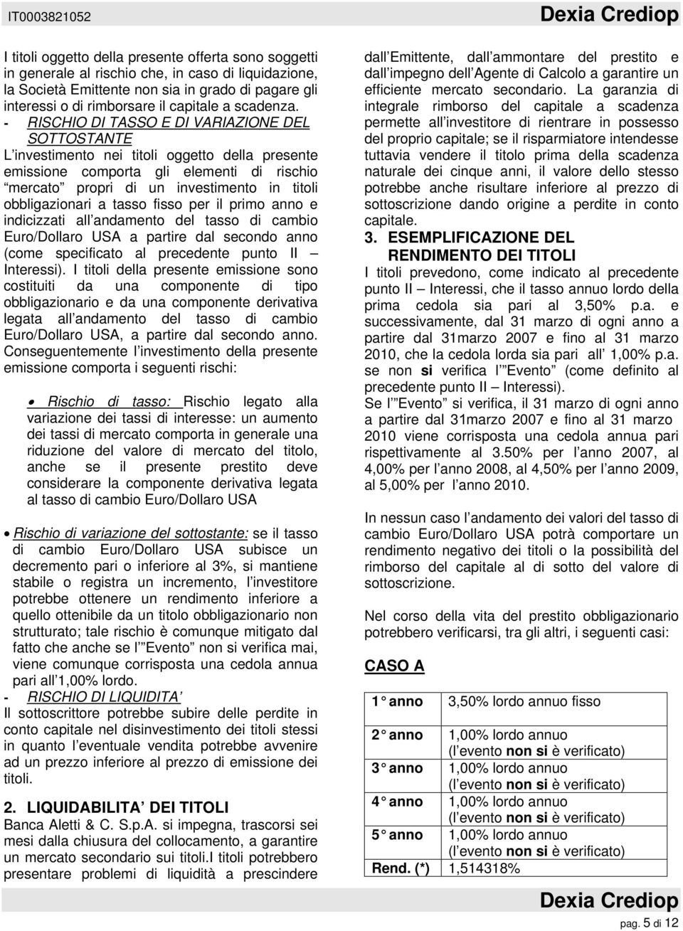 - RISCHIO DI TASSO E DI VARIAZIONE DEL SOTTOSTANTE L investimento nei titoli oggetto della presente emissione comporta gli elementi di rischio mercato propri di un investimento in titoli