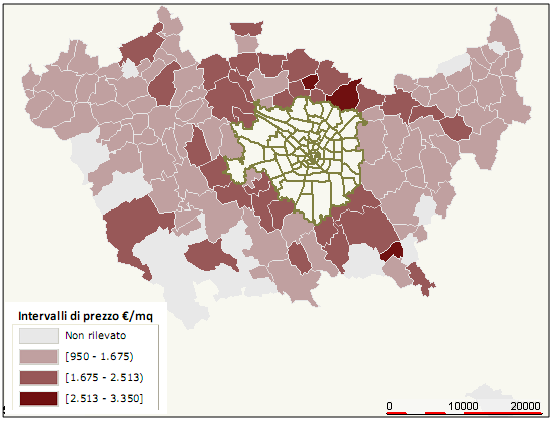 Uffici in zone centrali dei comuni Mappa 2 Provincia di Milano per