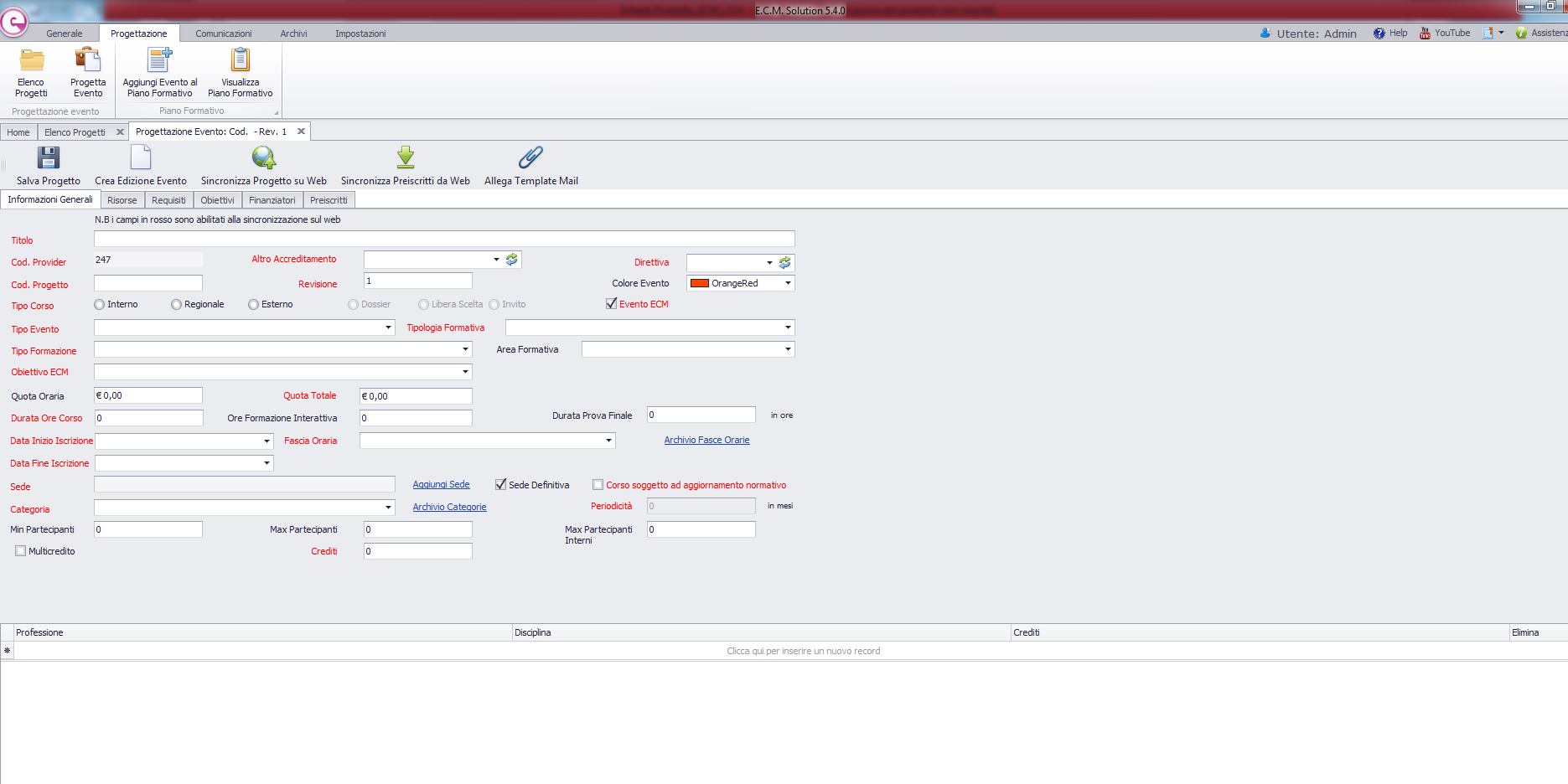 Funzione PROGETTAZIONE EVENTO e RIEDIZIONE DI UN EVENTO Anagrafica partecipanti e storico crediti formativi : nella sezione di anagrafica partecipanti, il software genera per singolo discente lo