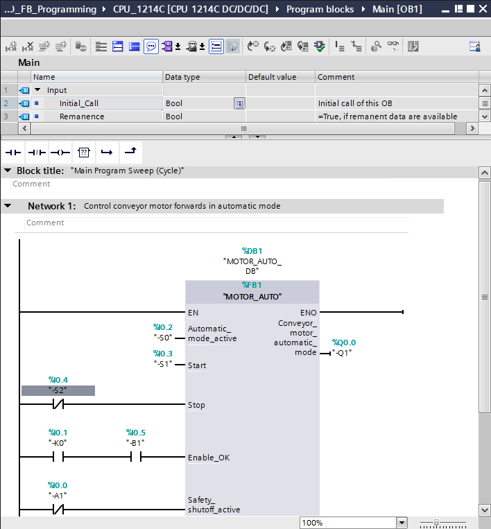 6.9 Risultato nel linguaggio di programmazione KOP (schema a contatti) Nel linguaggio di programmazione KOP (schema a contatti)