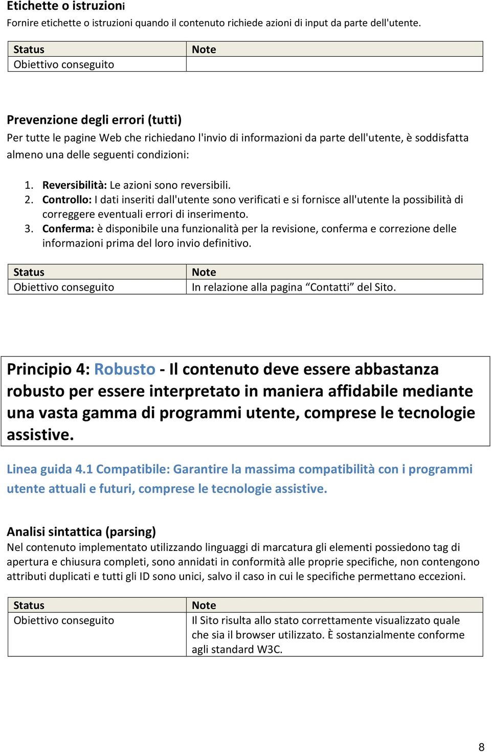 Reversibilità: Le azioni sono reversibili. 2. Controllo: I dati inseriti dall'utente sono verificati e si fornisce all'utente la possibilità di correggere eventuali errori di inserimento. 3.