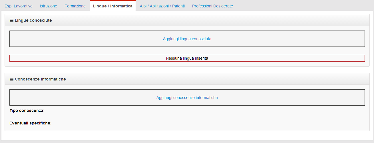 Curriculum Vitae 6.1.4 Formazione Cliccando su Aggiungi Formazione si ha la possibilità di aggiungere alla propria scheda eventuali corsi di formazione seguiti.