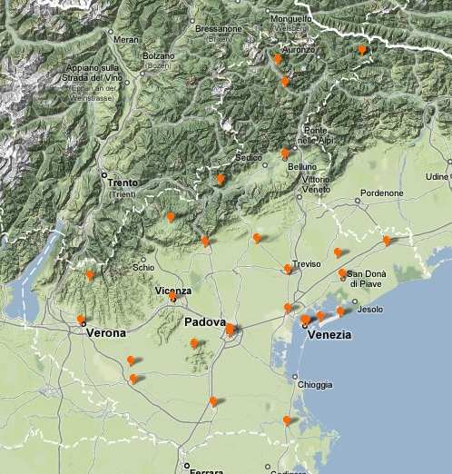 Figura 9 - Rete di stazioni permanenti GPS attive in Veneto.