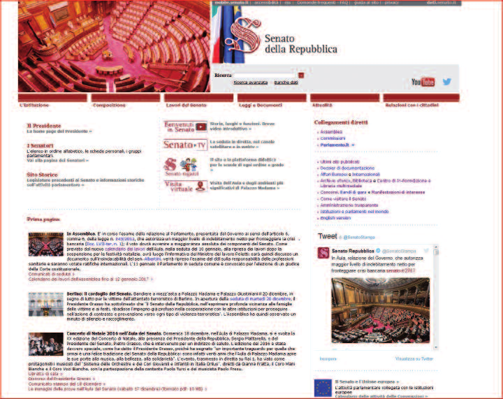 L home page del sito www.senato.