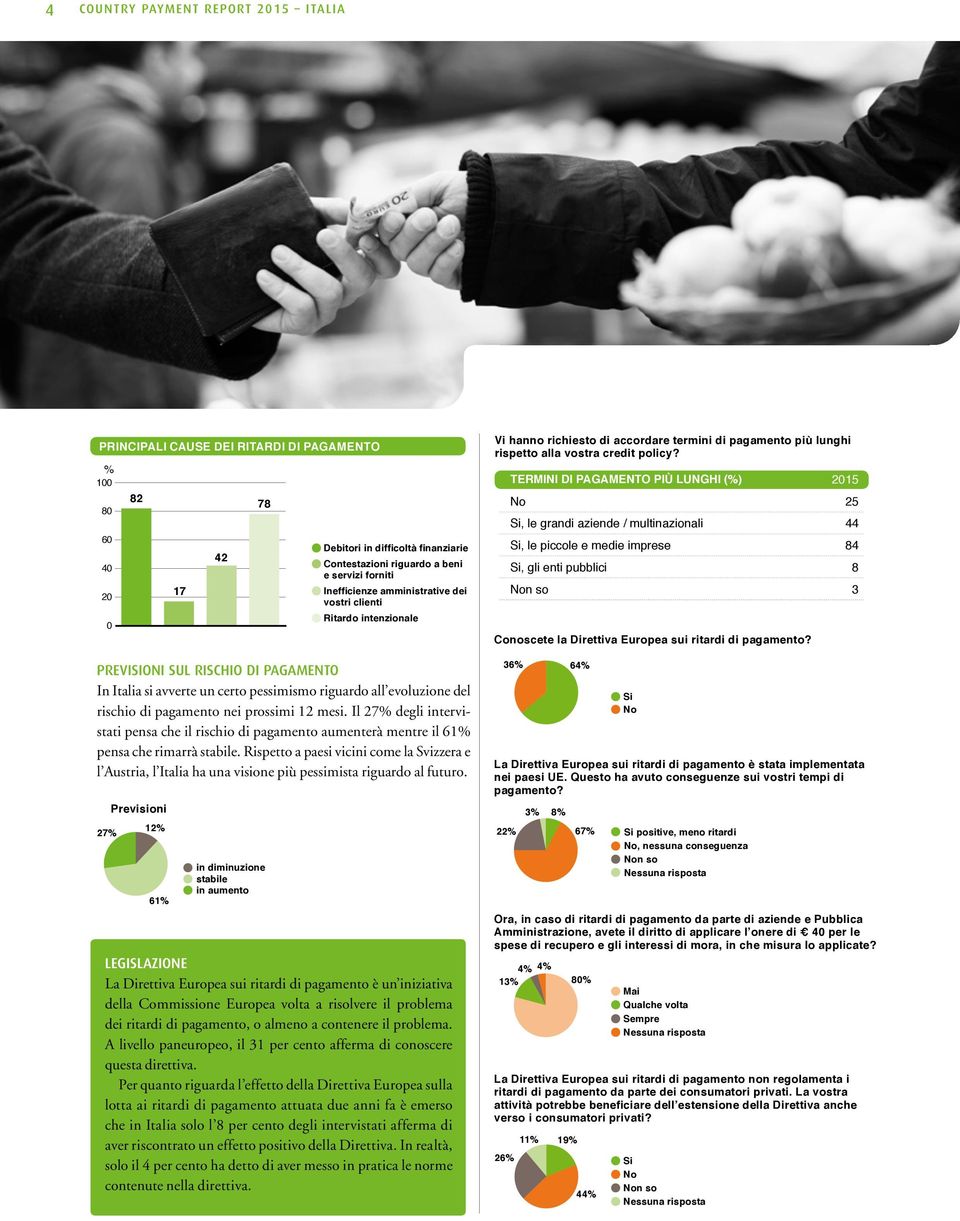 prossimi 12 mesi. Il 27% degli intervistati pensa che il rischio di pagamento aumenterà mentre il 61% pensa che rimarrà stabile.