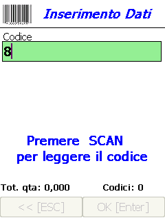 Di seguito sono visualizzate le schermate di inserimento dati quando è abilitata la lettura solo codice.