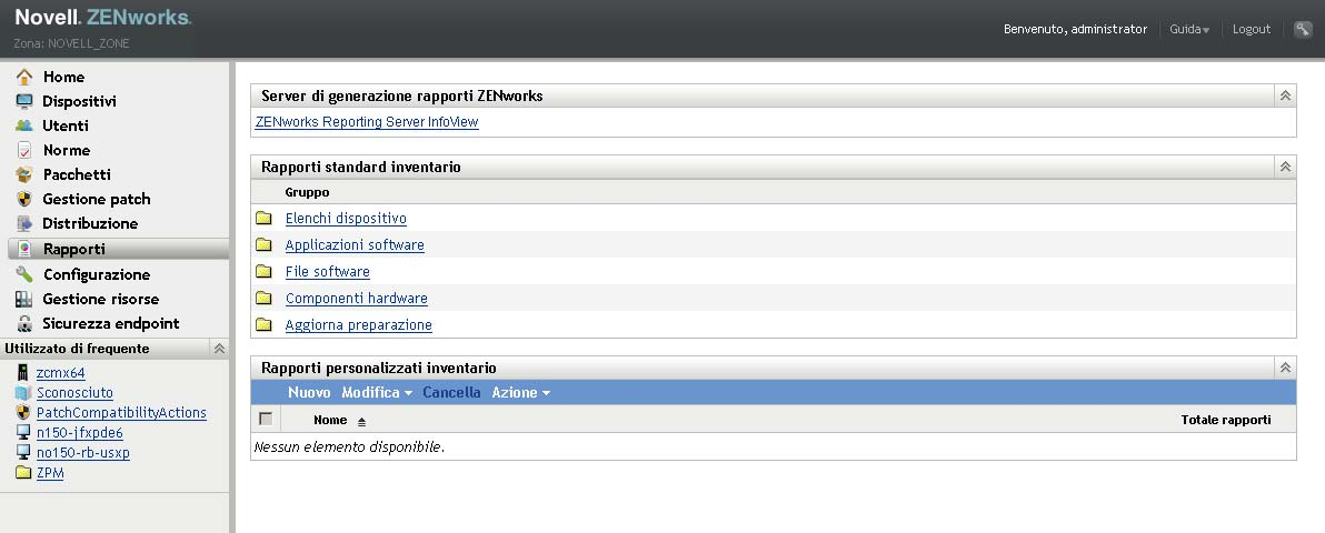 2 Nel pannello ZENworks Reporting Server fare clic su ZENworks Reporting Server InfoView per avviare ZENworks Reporting Server InfoView.