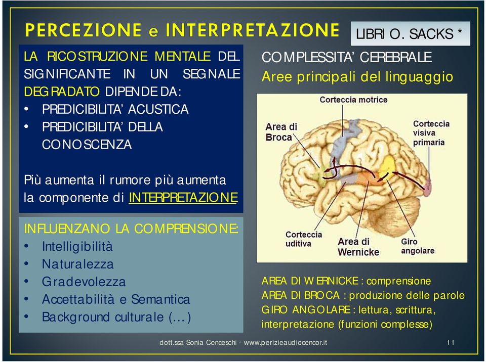 COMPRENSIONE: Intelligibilità Naturalezza Gradevolezza Accettabilità e Semantica Background culturale ( ) AREA DI WERNICKE : comprensione AREA DI