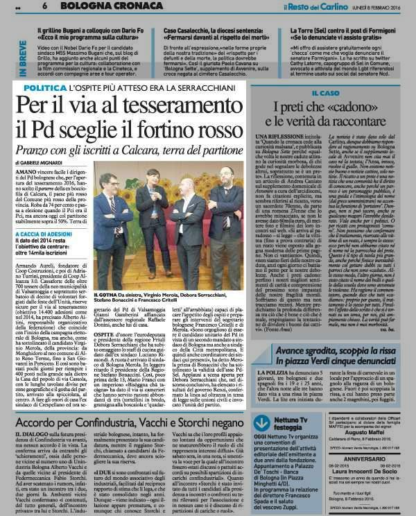 8 febbraio 2016 Pagina 6 Il Resto del Carlino (ed.