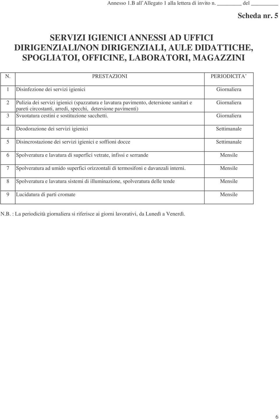 pavimenti) 3 Svuotatura cestini e sostituzione sacchetti.