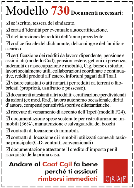 CGIL CAAF Centro Autorizzato Assistenza Fiscale Elaborazione e dichiarazione mod.