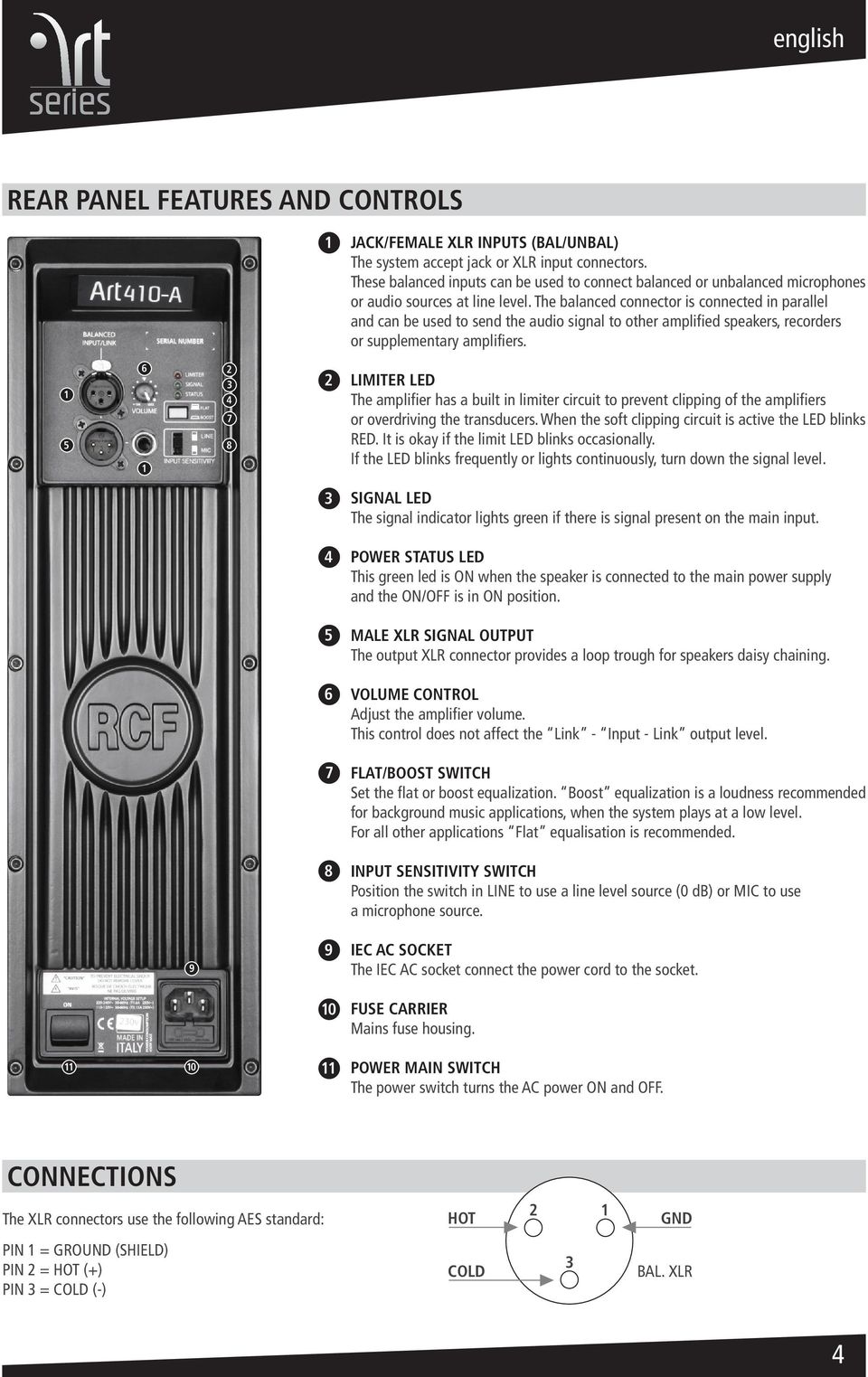 The balanced connector is connected in parallel and can be used to send the audio signal to other amplified speakers, recorders or supplementary amplifiers.