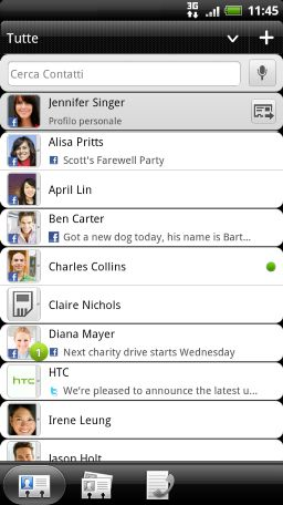 104 Contatti Il proprio elenco contatti Nell'applicazione Contatti, la scheda Tutti elenca tutti i contatti presenti su HTC Sensation e gli account online a cui si è effettuato l'accesso.