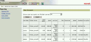 2 Fare clic su General Info (Informazioni generali), ifolder Servers (Server ifolder), User LDAPs (LDAP utenti) o User Accounts (Conti utente).