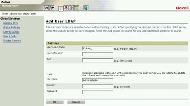 4 Aggiungere le impostazioni del server LDAP alla console di gestione ifolder.