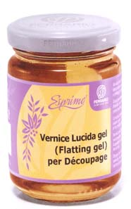 VERNICE LUCIDA ALL'ACQUA Conferisce alla decorazione un aspetto brllante e luminoso. Rifinisce e protegge l'oggetto decorato dall'usura del tempo. LE ARTI MANUALI DECOUPAGE PD.017950.15 ml 150 6 PD.