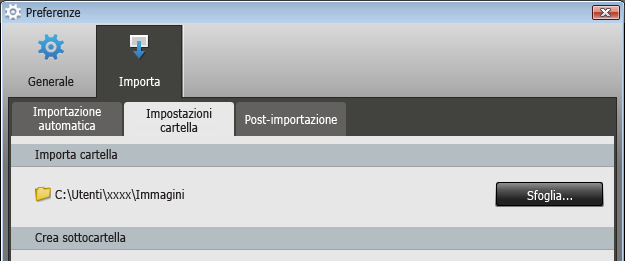 4 Fare clic su [Importa immagini da fotocamera], quindi fare clic su [Importa immagini non trasferite]. Verrà avviato il trasferimento solo delle immagini non ancora trasferite.