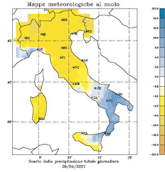 Mappe delle precipitazioni III decade di aprile 2007 Scarti di precipitazione per i giorni più