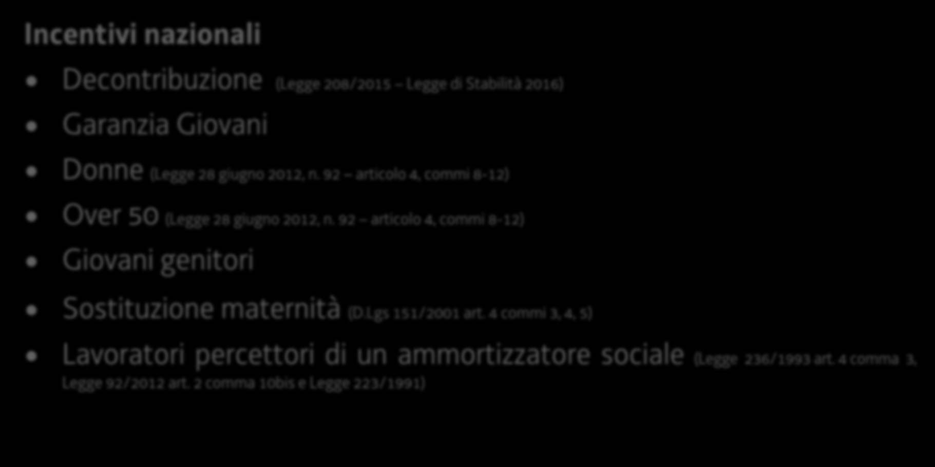 Elenco degli incentivi all assunzione Incentivi regionali Politiche Attive per il Lavoro (PAL) 2016 (L.R. n. 34/2015.