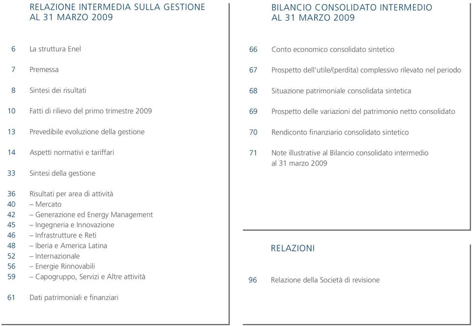 e Innovazione 46 Infrastrutture e Reti 48 Iberia e America Latina 52 Internazionale 56 Energie Rinnovabili 59 Capogruppo, Servizi e Altre attività 66 Conto economico consolidato sintetico 67