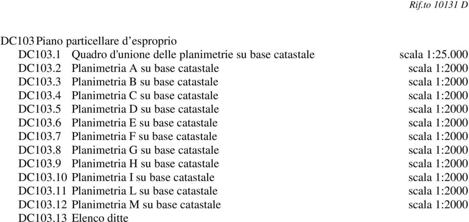6 Planimetria E su base catastale scala 1:2000 DC103.7 Planimetria F su base catastale scala 1:2000 DC103.8 Planimetria G su base catastale scala 1:2000 DC103.