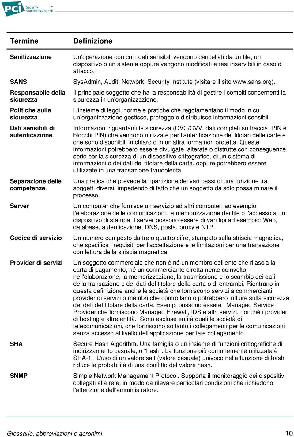 SysAdmin, Audit, Network, Security Institute (visitare il sito www.sans.org). Il principale soggetto che ha la responsabilità di gestire i compiti concernenti la sicurezza in un'organizzazione.