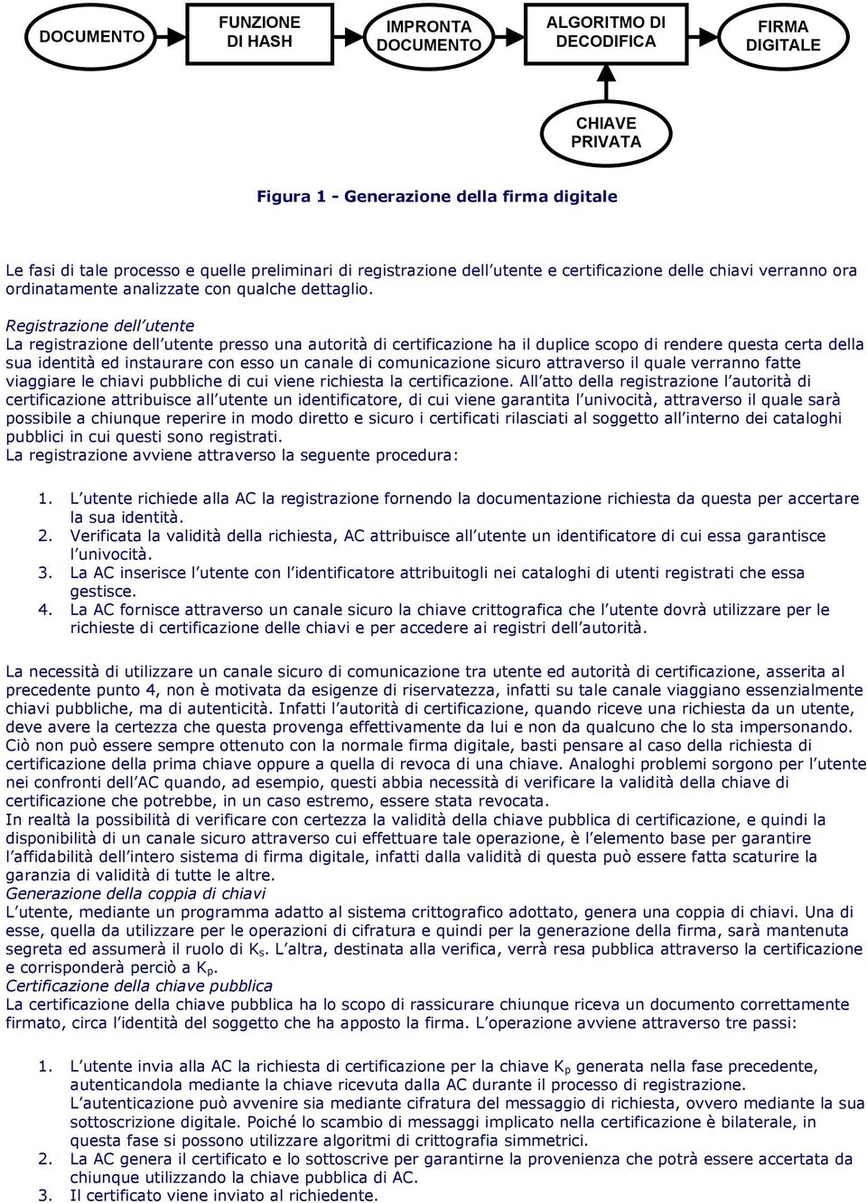 Registrazione dell utente La registrazione dell utente presso una autorità di certificazione ha il duplice scopo di rendere questa certa della sua identità ed instaurare con esso un canale di