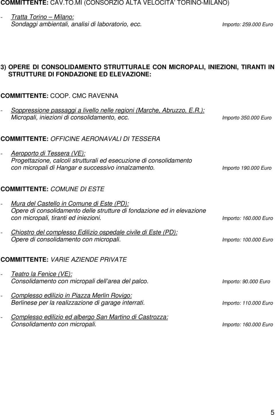 CMC RAVENNA - Soppressione passaggi a livello nelle regioni (Marche, Abruzzo, E.R.): Micropali, iniezioni di consolidamento, ecc. Importo 350.