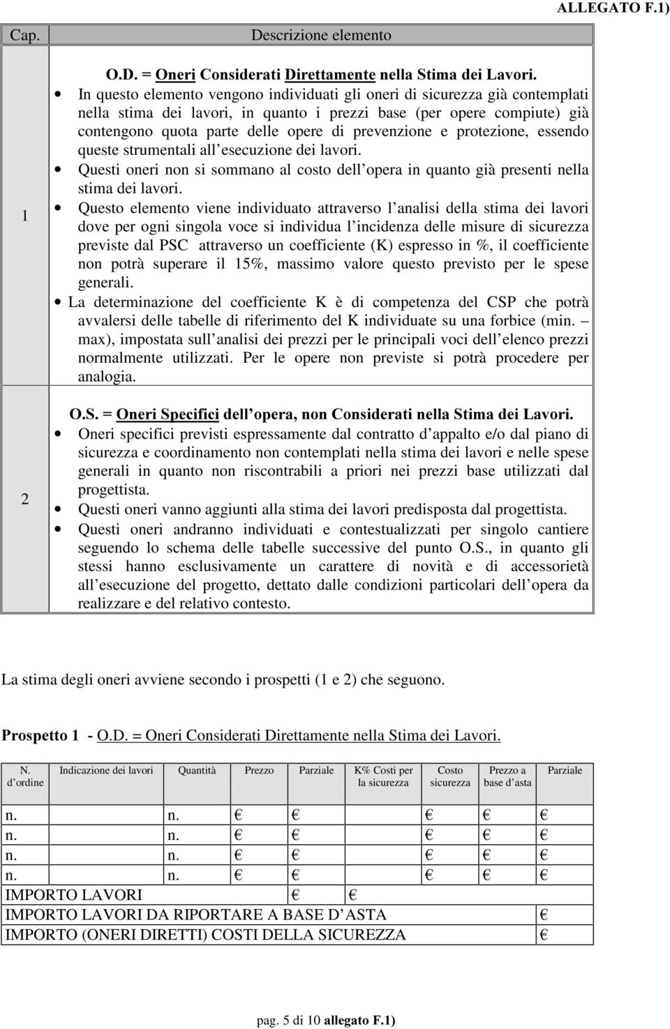 Questi oneri non si sommano al costo dell opera in quanto già presenti nella stima dei lavori.