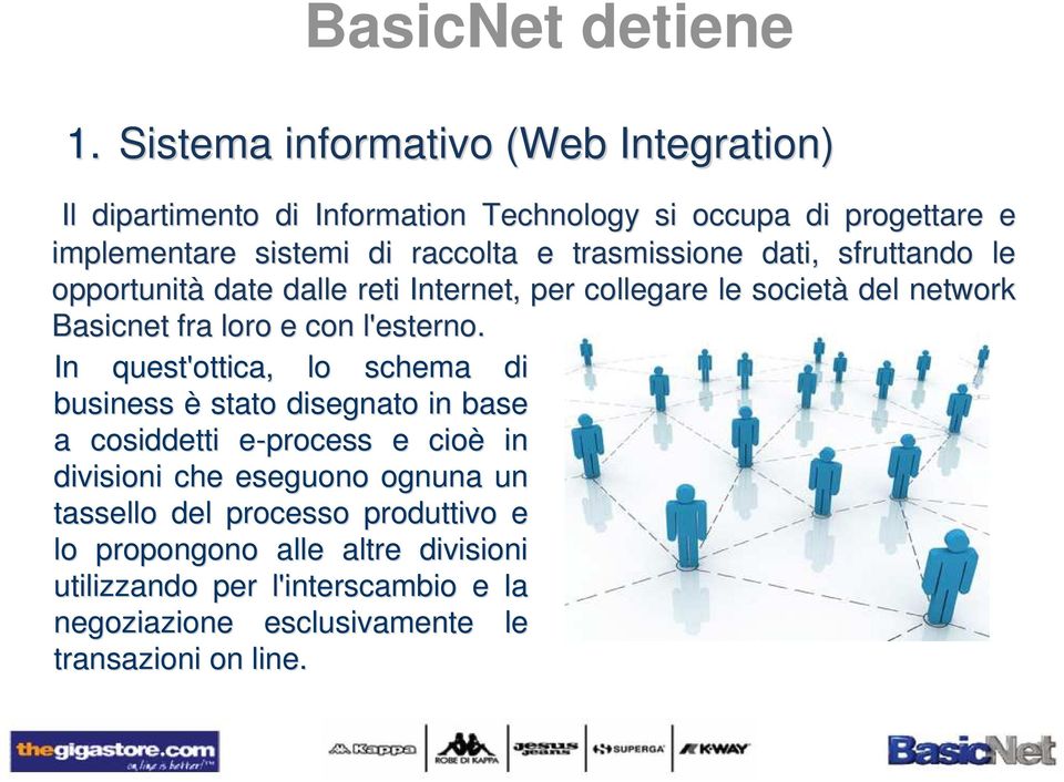 trasmissione dati, sfruttando le opportunità date dalle reti Internet, per collegare le società del network Basicnet fra loro e con l'esterno.