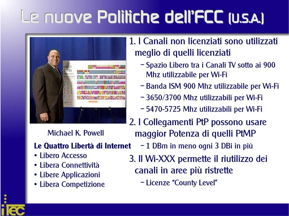 I Canali non licenziati sono utilizzati meglio di quelli licenziati Spazio Libero tra i Canali TV sotto ai 900 Mhz utilizzabile per Wi-Fi Banda ISM 900