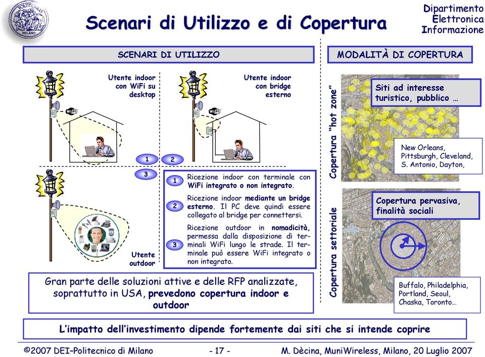 Ricezione outdoor in nomadicità, permessa dalla disposizione di terminali WiFi lungo le strade. Il terminale può essere WiFi integrato o non integrato.