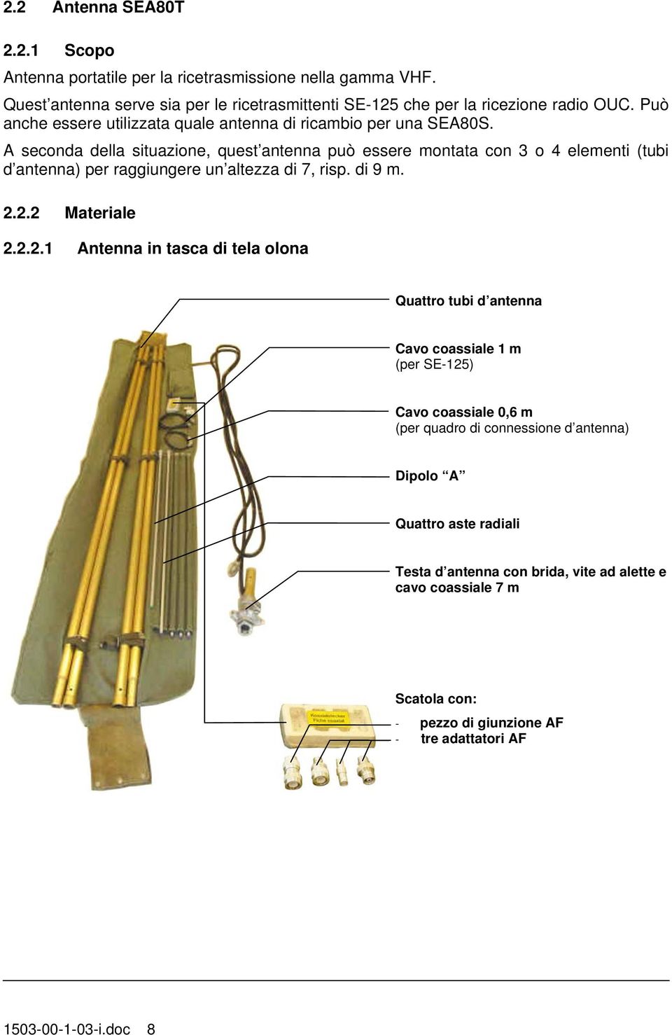 A seconda della situazione, quest antenna può essere montata con 3 o 4 elementi (tubi d antenna) per raggiungere un altezza di 7, risp. di 9 m. 2.