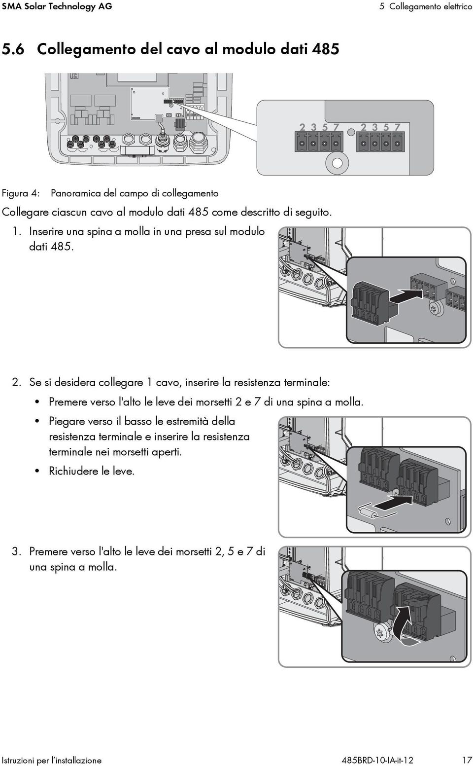 Inserire una spina a molla in una presa sul modulo dati 485. 2.