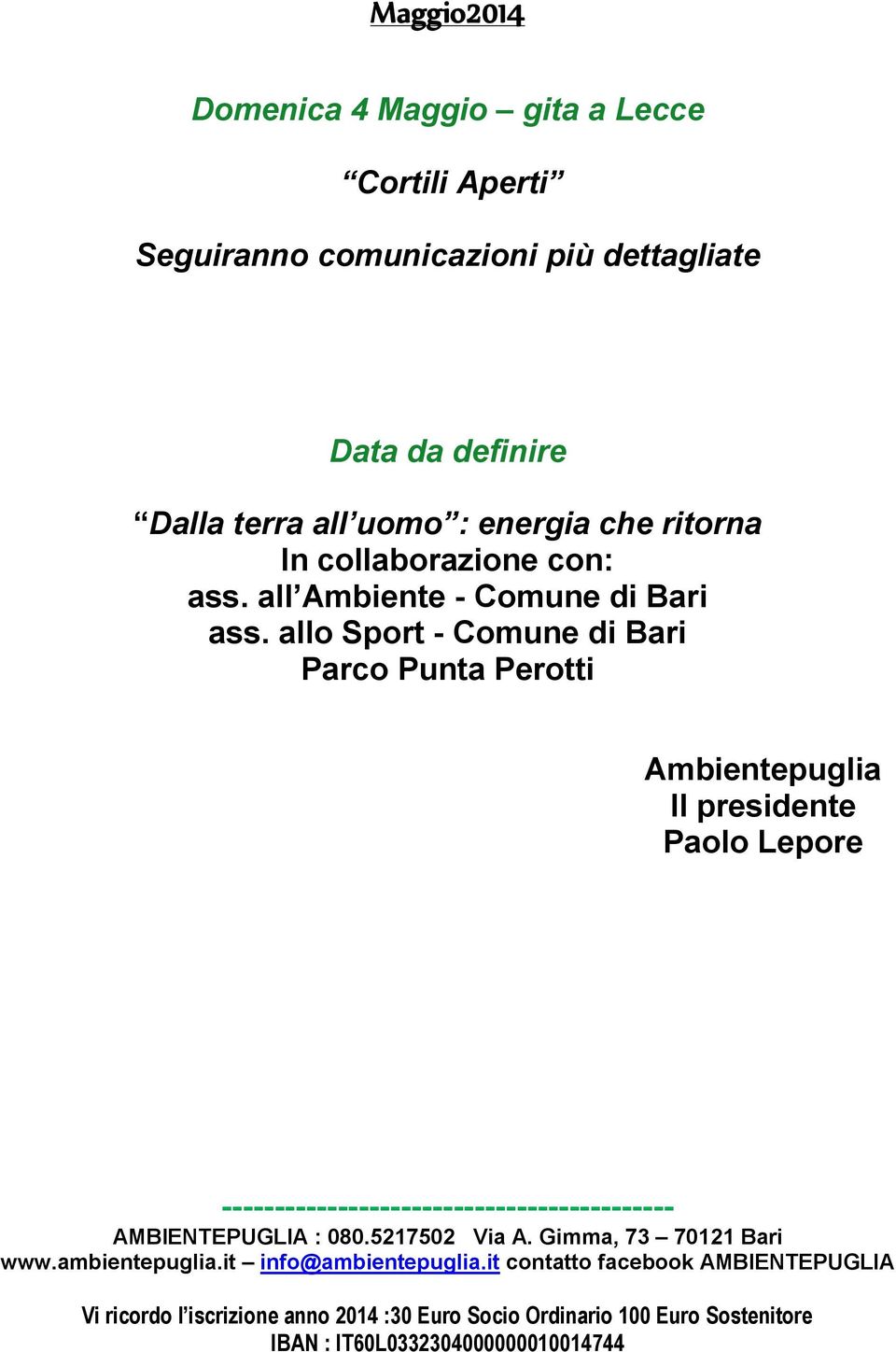 allo Sport - Comune di Bari Parco Punta Perotti Ambientepuglia Il presidente Paolo Lepore -------------------------------------------