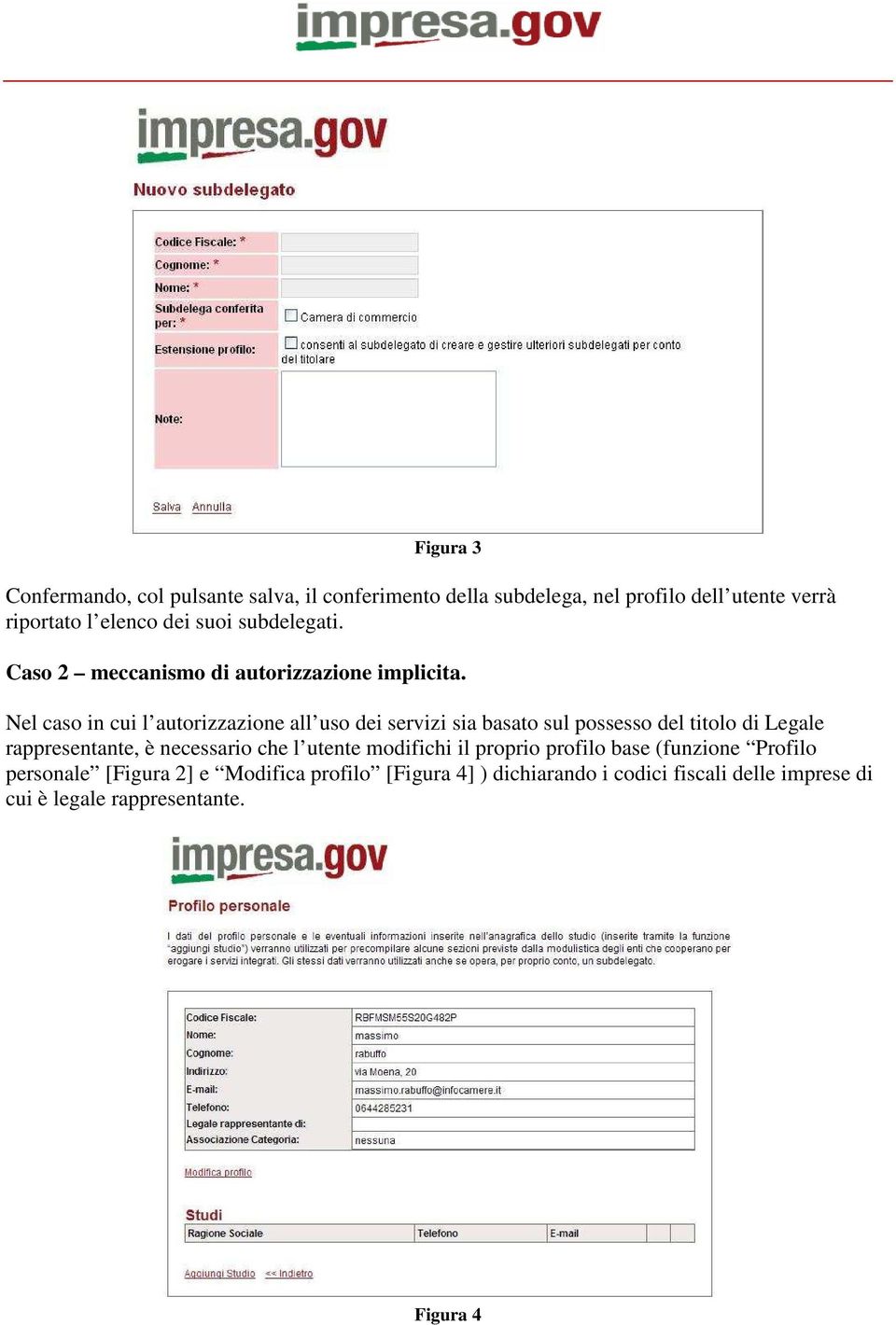 Nel caso in cui l autorizzazione all uso dei servizi sia basato sul possesso del titolo di Legale rappresentante, è necessario che