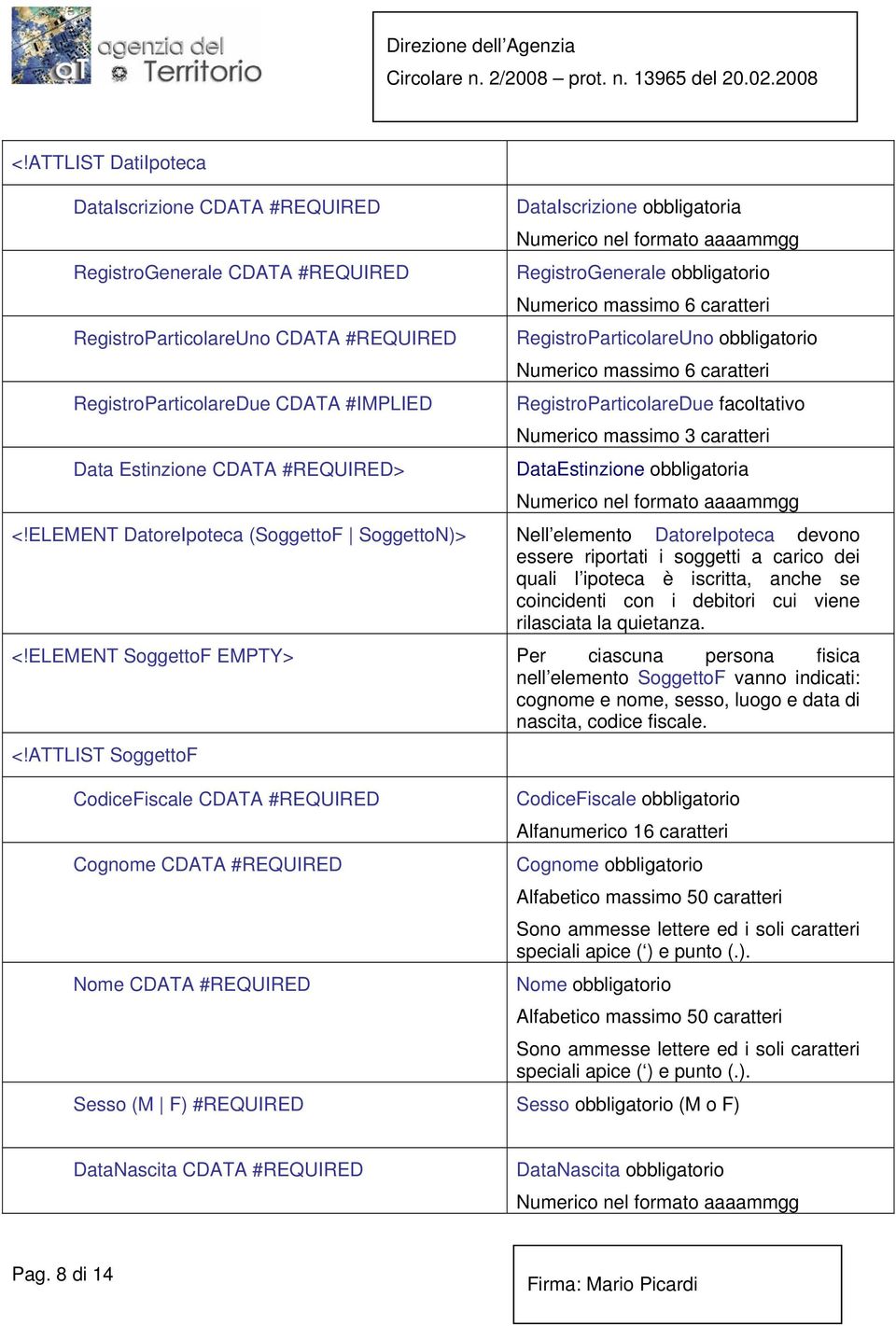 caratteri Data Estinzione CDATA #REQUIRED> DataEstinzione obbligatoria Numerico nel formato aaaammgg <!